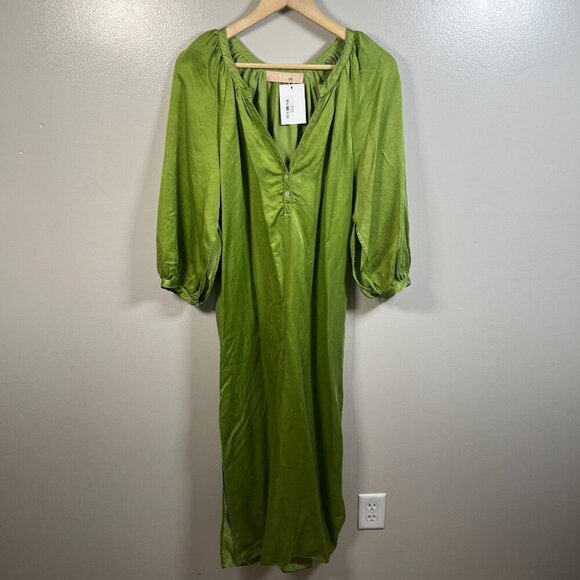 Cali Dreaming Fez Dress Size Small Green Maxi Side Slits Resort Wear Vacation - Picture 1 of 11